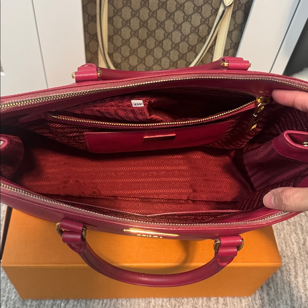 AUTHENTIC Prada Women's Red Leather Satchel - Picture 14 of 15